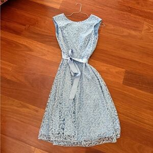 Tahari Midi Light Blue & Silver Sparkle Dress